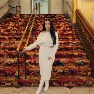 Chic Cream Midi Skirt Set for Women (2 Piece)